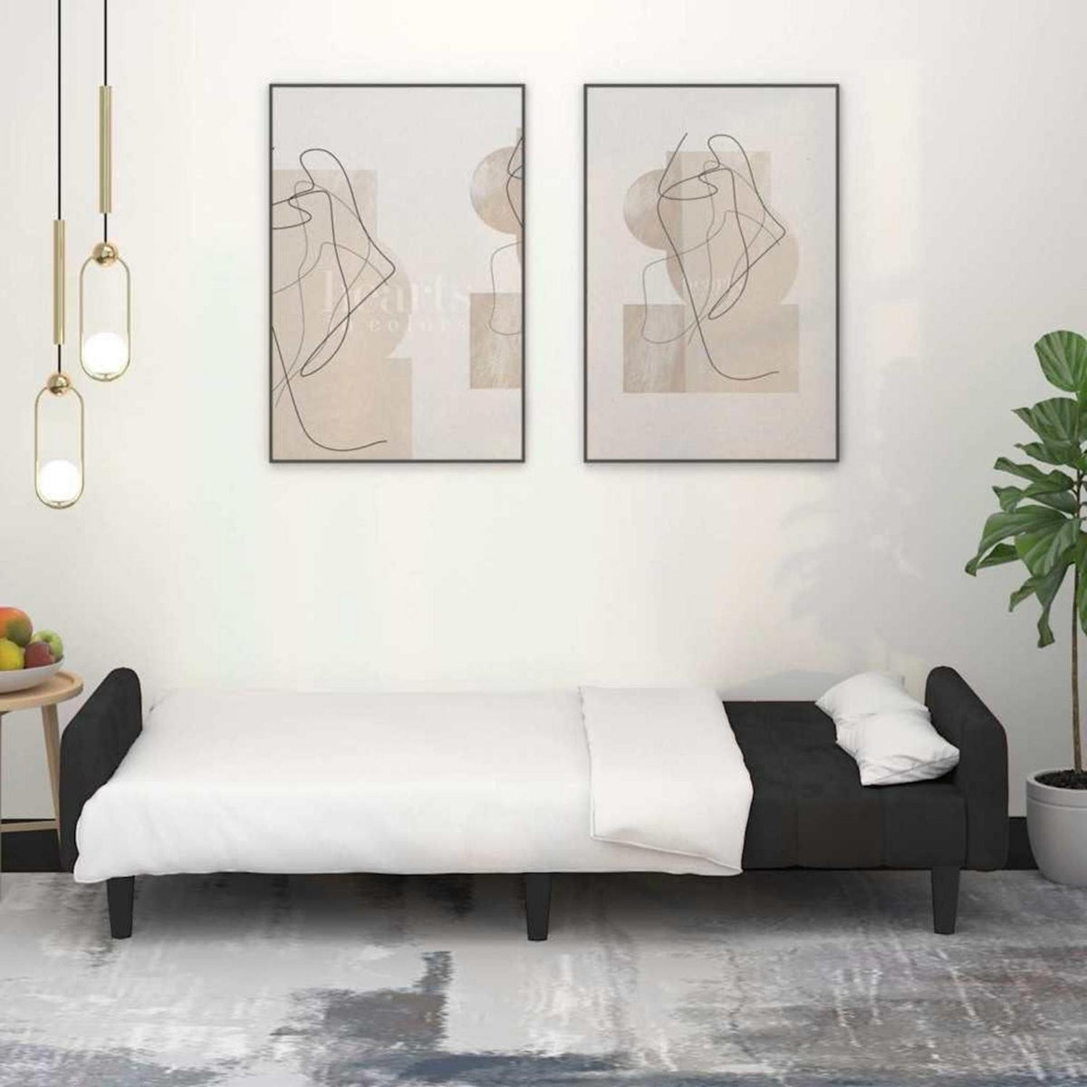 Trennbares Schlafsofa Schwarz Samt – 2-Sitzer mit Schlaffunktion