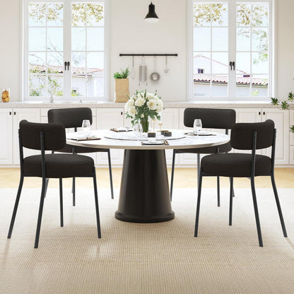 Esszimmerstühle 4er Set mit Teddy Boucle Stoff & Metallbeinen Schwarz