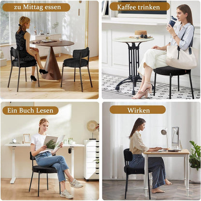 Esszimmerstühle 4er Set mit Teddy Boucle Stoff & Metallbeinen Schwarz