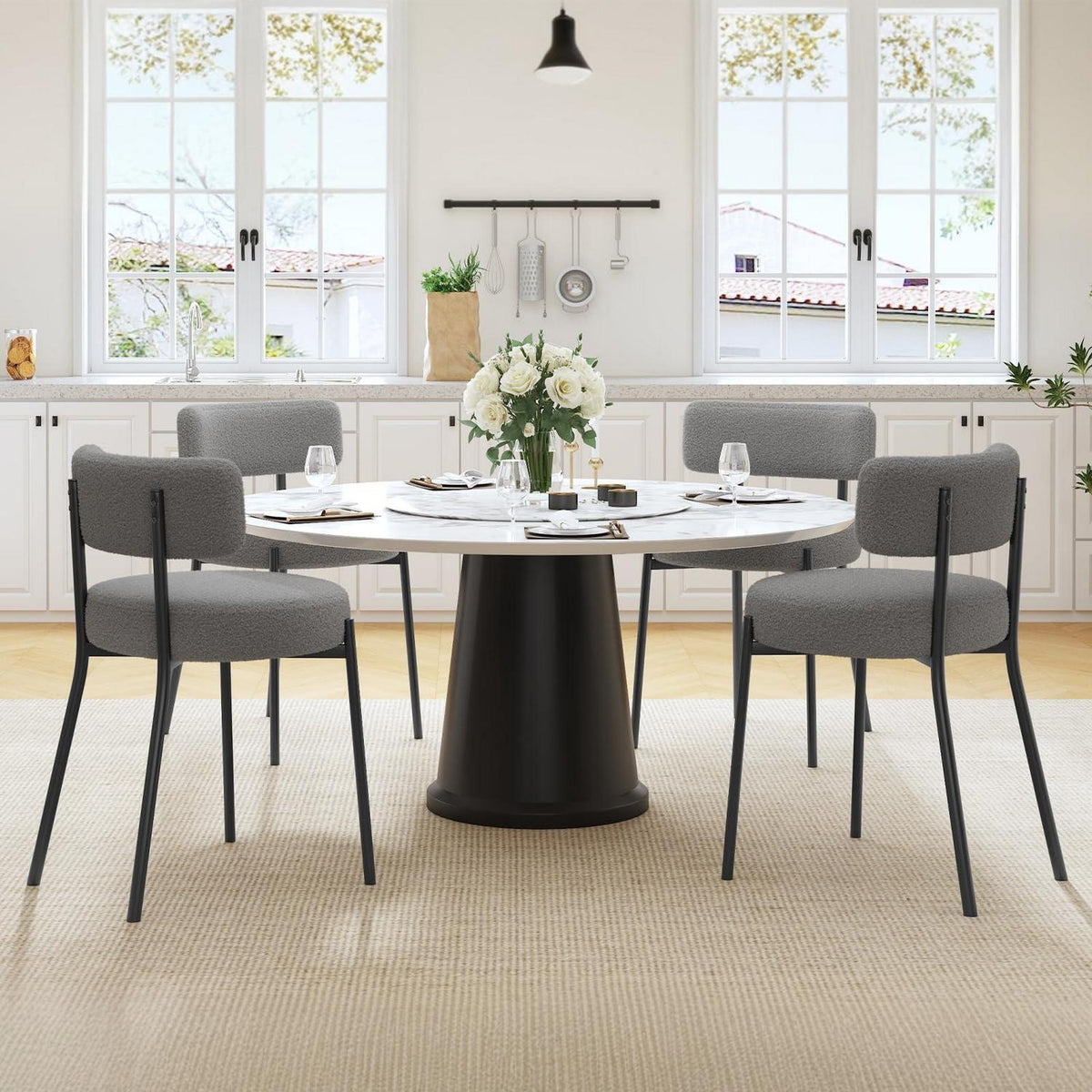 Esszimmerstühle Set 4 – Bequeme Bouclé Stühle Grau