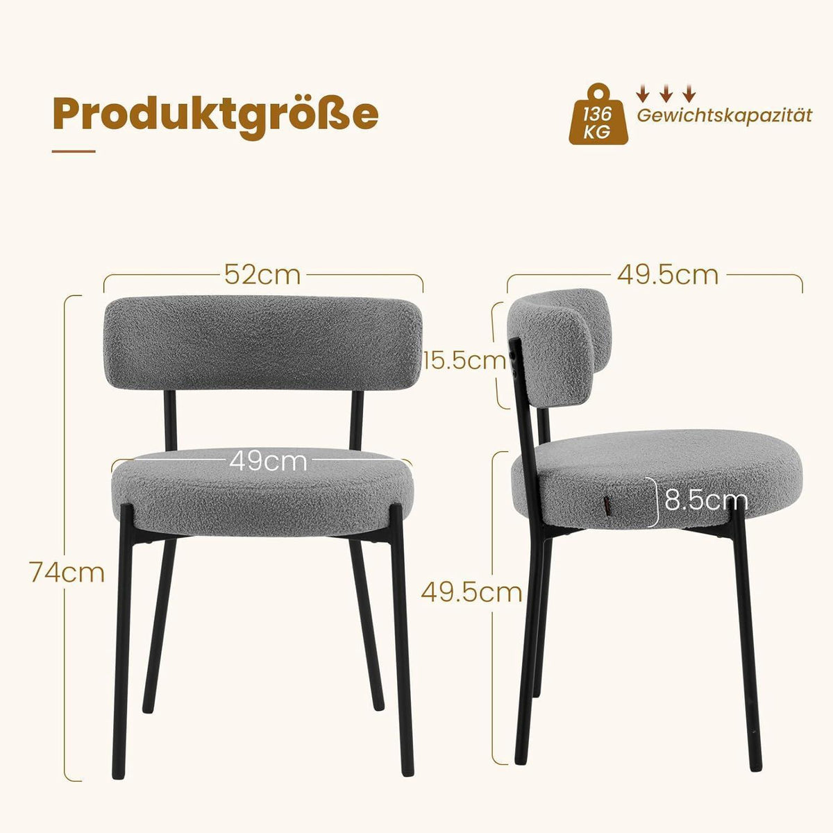 Esszimmerstühle Set 4 – Bequeme Bouclé Stühle Grau