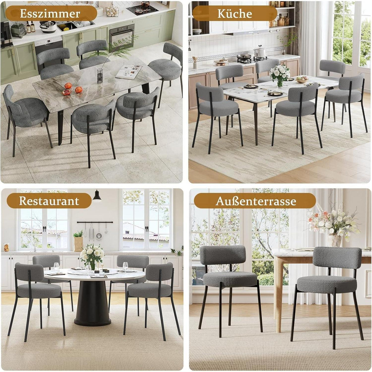 Esszimmerstühle Set 4 – Bequeme Bouclé Stühle Grau