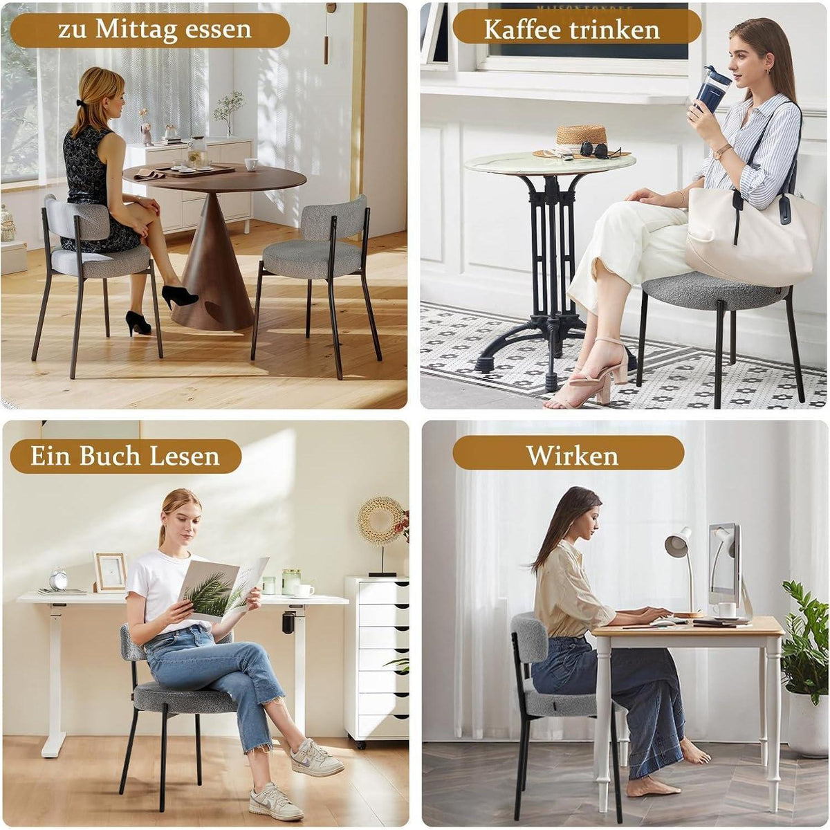 Esszimmerstühle Set 4 – Bequeme Bouclé Stühle Grau