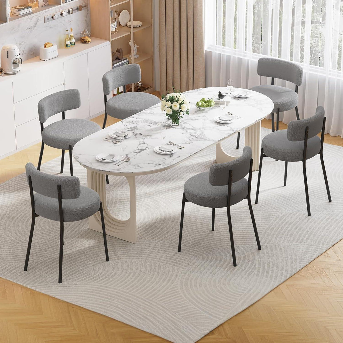 Esszimmerstühle Set 4 – Bequeme Bouclé Stühle Grau