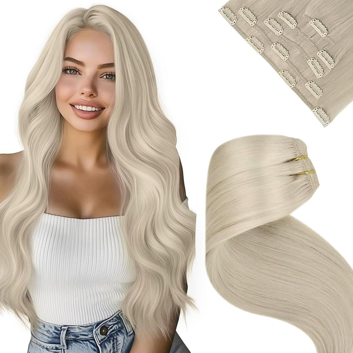 Echthaar Haarverlängerung Blond 50cm - 5er Set