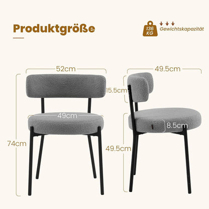 Esszimmerstühle 6er Set mit Boucle Stoff & Metallbeinen Grau