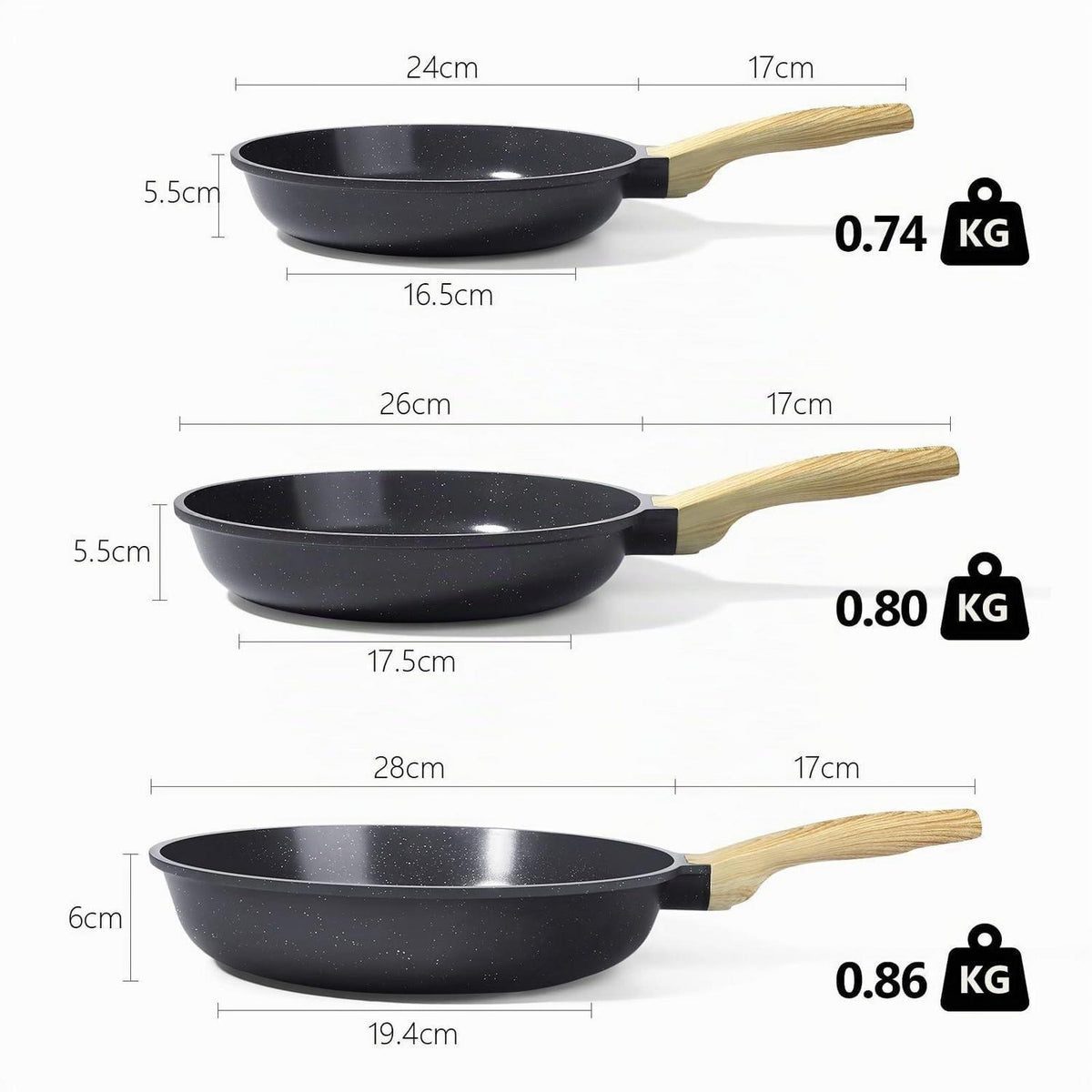 Granit Antihaft Bratpfanne Set 24/26/28cm Induktion