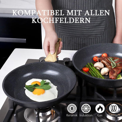 Granit Antihaft Bratpfanne Set 24/26/28cm Induktion