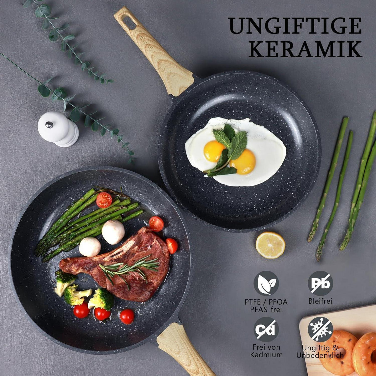 Granit Antihaft Bratpfanne Set 24/26/28cm Induktion