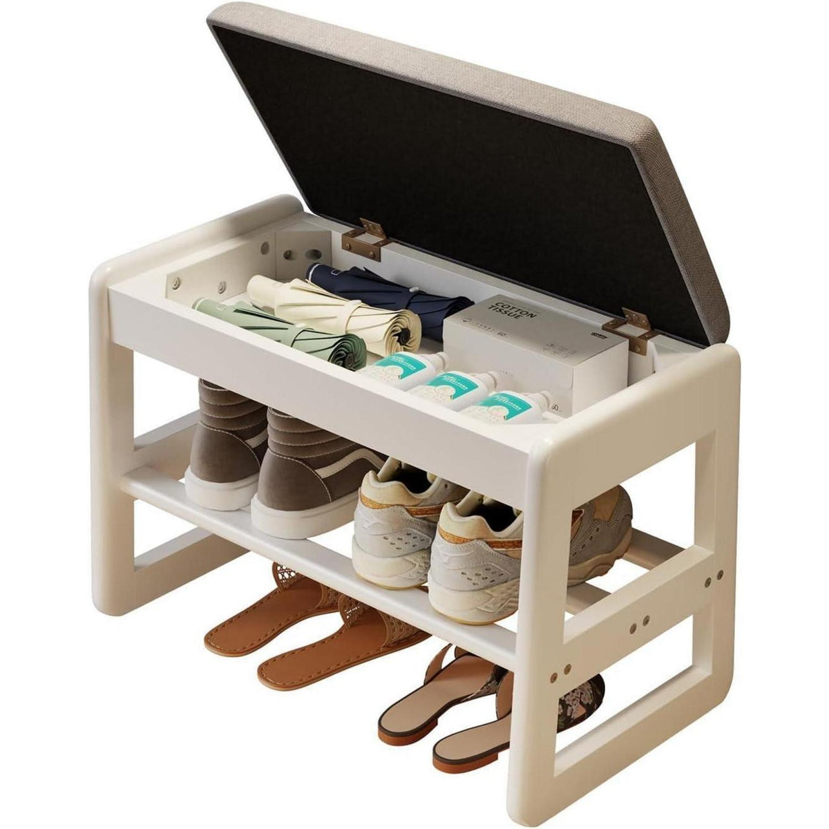 Schuhbank mit Kissen & Klappdeckel – Weiß 60cm
