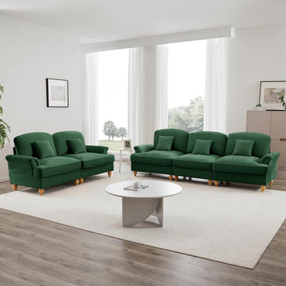 Modulares Sofa 3-Sitzer & 2-Sitzer mit Rüschenschürze, Grün