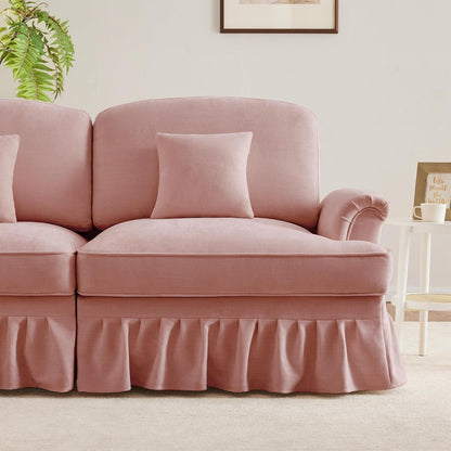 Mittelalter Ecksofa 4-Sitzer mit Rüschenschürze & Ottomane, Rosa