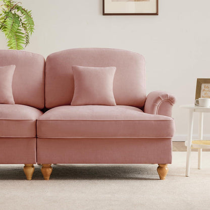 Mittelalter Ecksofa 4-Sitzer mit Rüschenschürze & Ottomane, Rosa