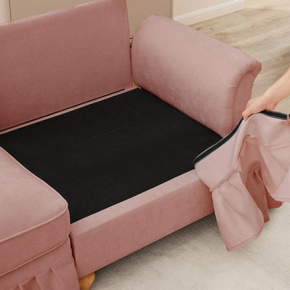 Mittelalter Ecksofa 4-Sitzer mit Rüschenschürze & Ottomane, Rosa