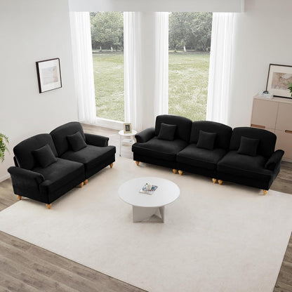 Modulares Sofa 3-Sitzer & 2-Sitzer mit Rüschenschürze, Schwarz