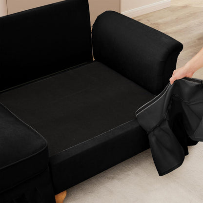 Modulares Sofa 3-Sitzer & 2-Sitzer mit Rüschenschürze, Schwarz