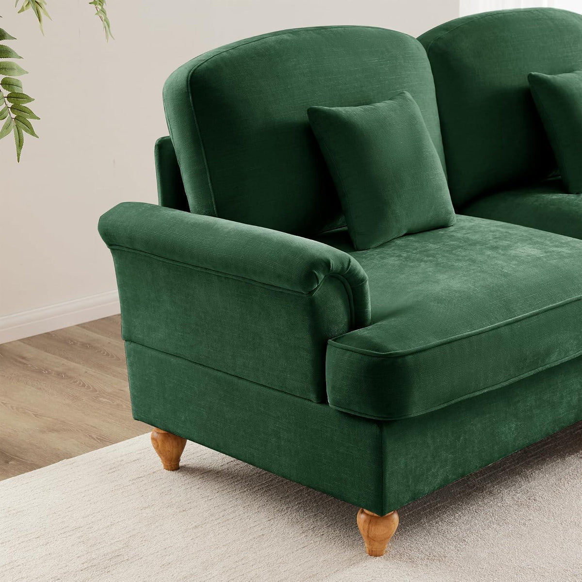 Mittelalter Ecksofa 3-Sitzer mit Ottomane & Rüschenschürze, Grün