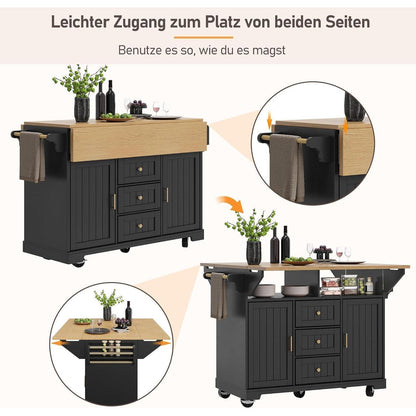 Küchenwagen mit Klapptisch & Schubladen – Schwarz