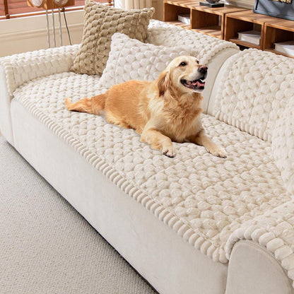 Rutschfeste Sofadecke Plüsch 70x210 Beige – Abnehmbar & Waschbar