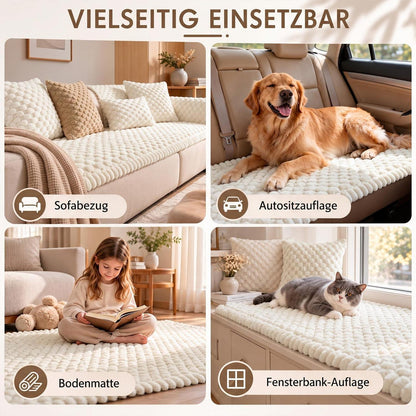 Rutschfeste Sofadecke Plüsch 70x210 Beige – Abnehmbar & Waschbar