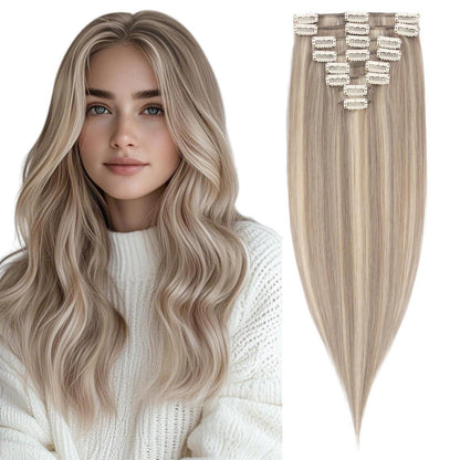 Echthaar Clip-in Extensions Blond Balayage 50cm