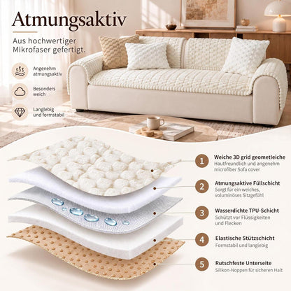 Sofaschoner Plüsch rutschfest 70x150cm Beige Waschbar