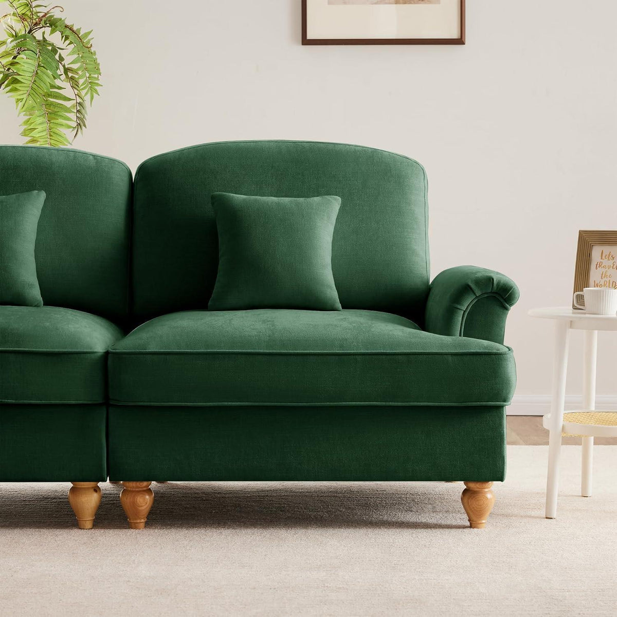 Mittelalter Ecksofa 4-Sitzer mit Ottomane & Rüschenschürze, Grün