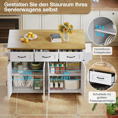 Klappbarer Küchenwagen mit Arbeitsplatte & Rollen – Weiß
