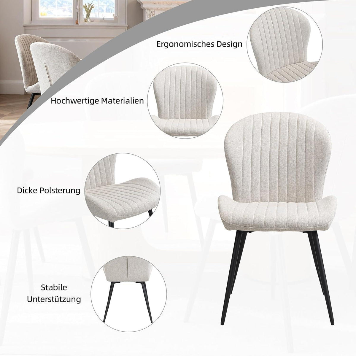Esszimmerstühle 2er Set – Beige, Ergonomisch & Robust
