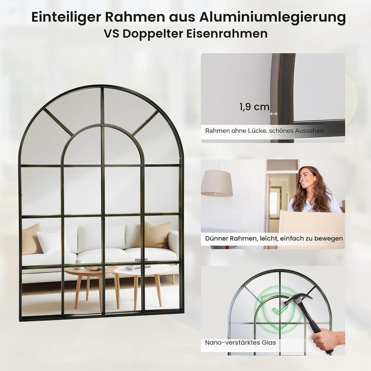 Gewölbter Wandspiegel 60x90cm Bronze Aluminiumrahmen