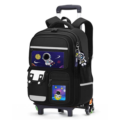 Schulranzen mit Rollen & Reflektoren für Jungen, Schwarz – Astronaut Design