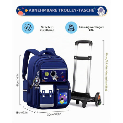 Schulranzen mit Rollen & Reflektoren, Blau – Astronaut Design für Jungen