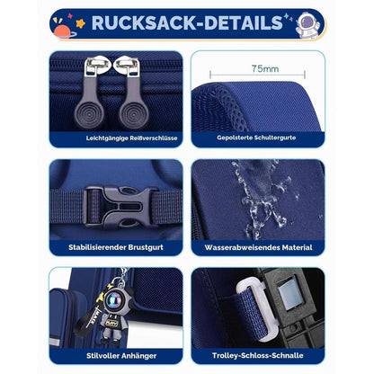 Schulranzen mit Rollen & Reflektoren, Blau – Astronaut Design für Jungen