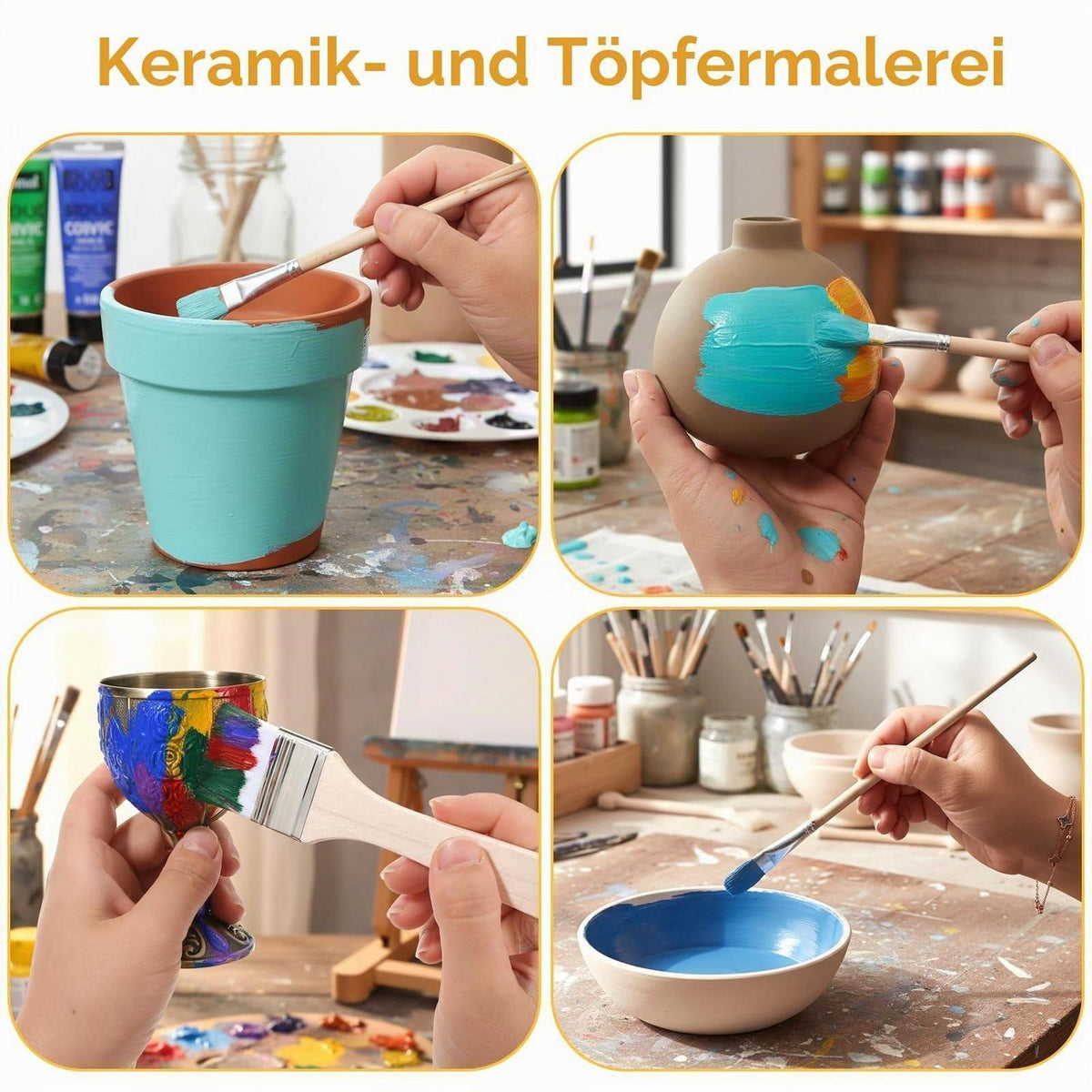 7er Pinselset Ziegenhaar für Acryl, Öl & Aquarellmalerei