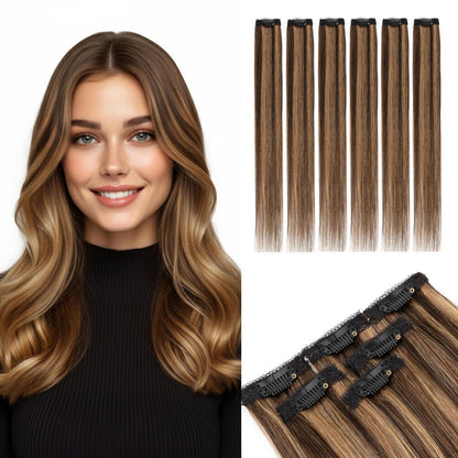 Clip-In Haarverlängerung Echthaar Dunkel Braun/Hellbraun 45cm