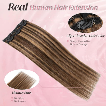 Clip-In Haarverlängerung Echthaar Dunkel Braun/Hellbraun 45cm