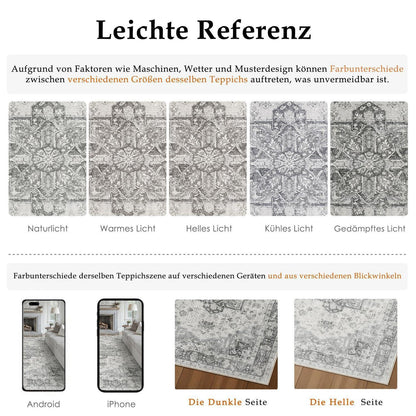 Vintage Teppich Grau 160x230cm Waschbar Rechteckig Wohnzimmer