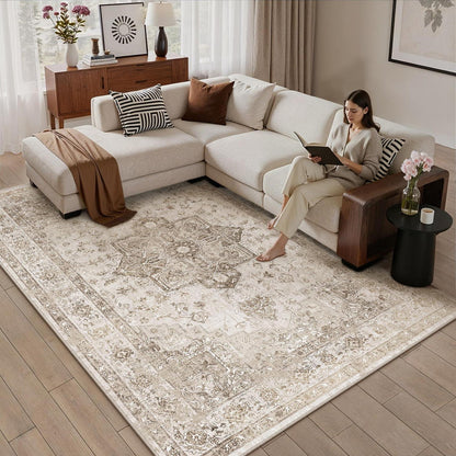 Vintage Teppich Beige 160x230cm Waschbar Rechteckig Wohnzimmer