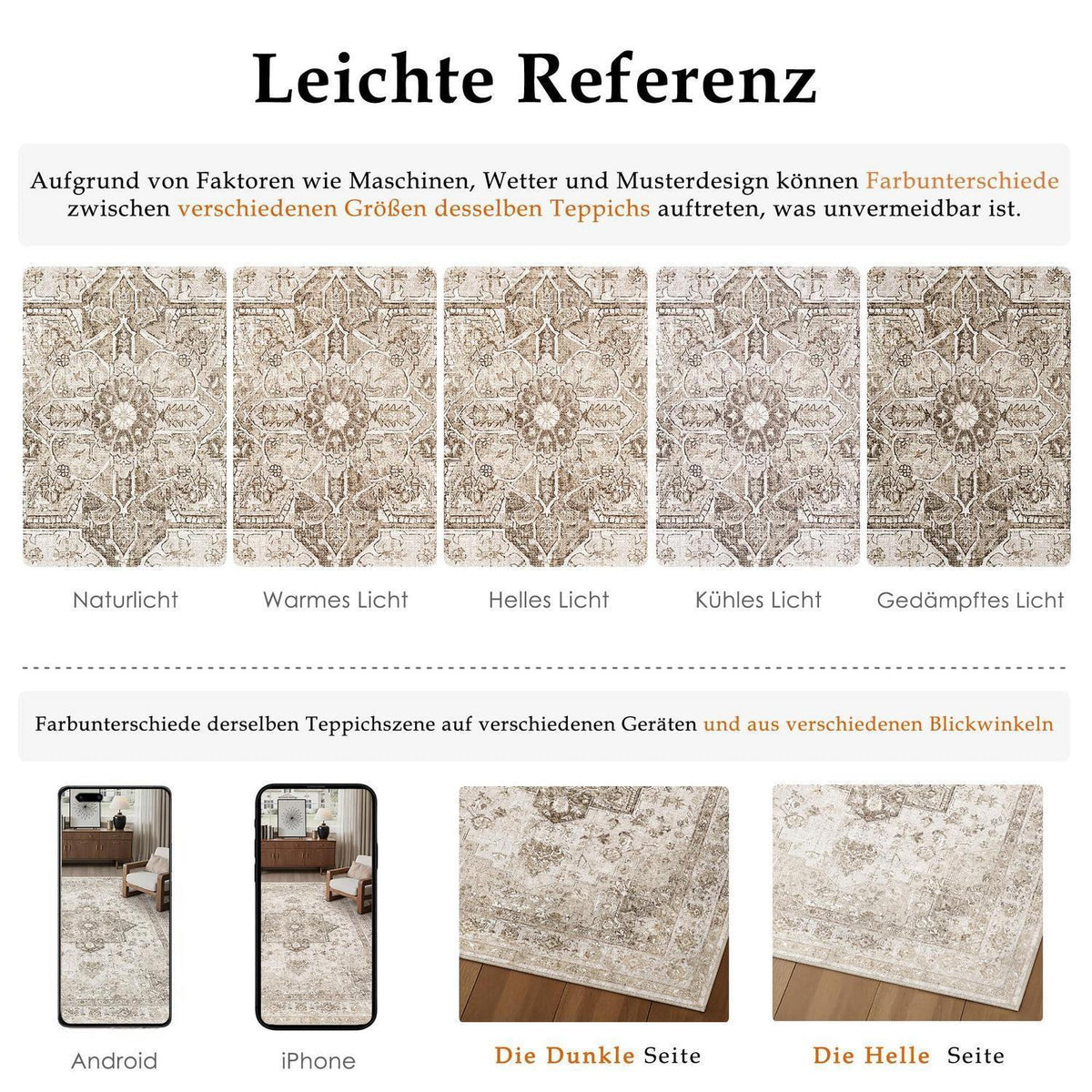 Vintage Teppich Beige 200x300cm Waschbar Rechteckig Wohnzimmer