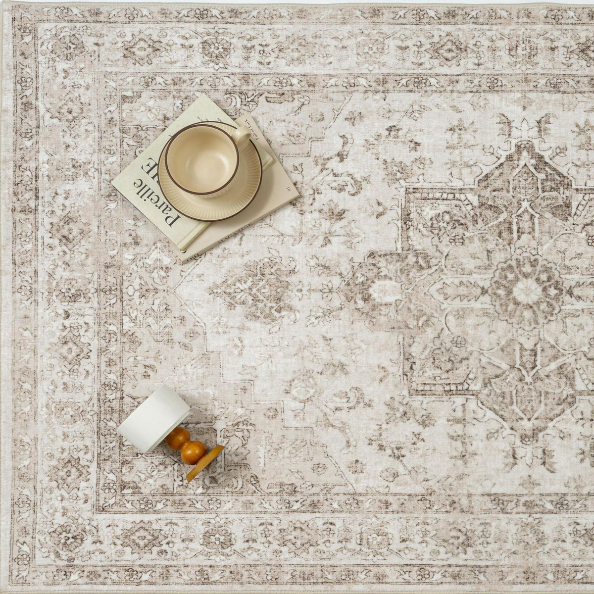 Vintage Teppich Beige 200x300cm Waschbar Rechteckig Wohnzimmer