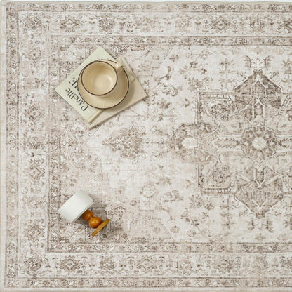 Vintage Teppich Beige 200x300cm Waschbar Rechteckig Wohnzimmer