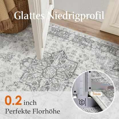 Vintage Teppichläufer Grau 60x240cm Waschbar – Flur Läufer