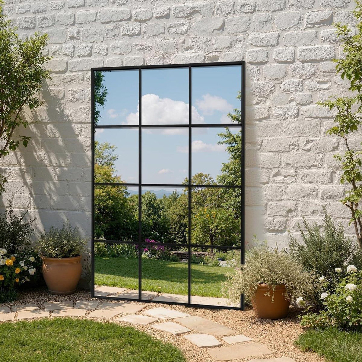 Dekorativer Gartenspiegel 120x75cm – Wandspiegel mit Aluminiumrahmen