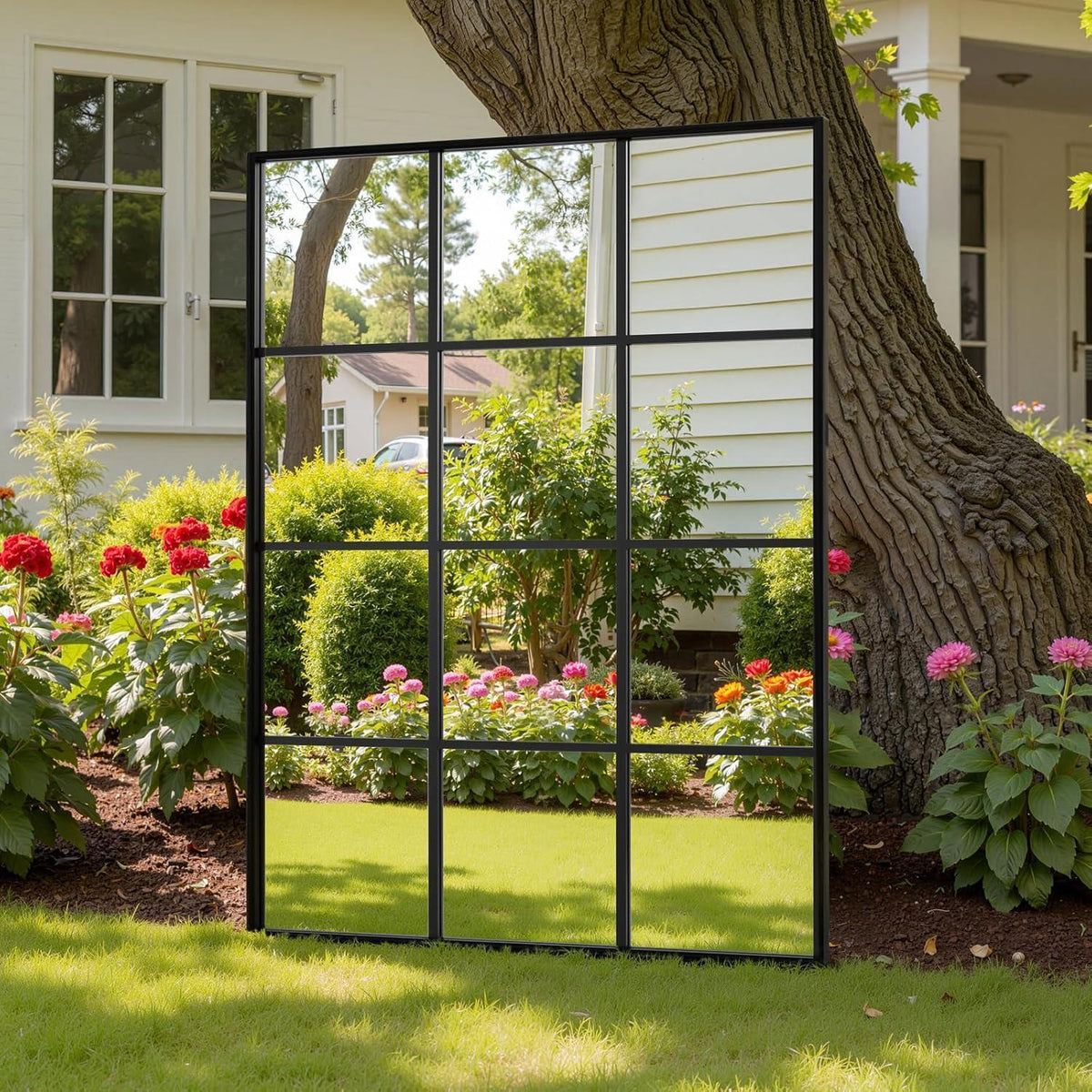 Dekorativer Gartenspiegel 100x75cm – Wandspiegel mit Aluminiumrahmen