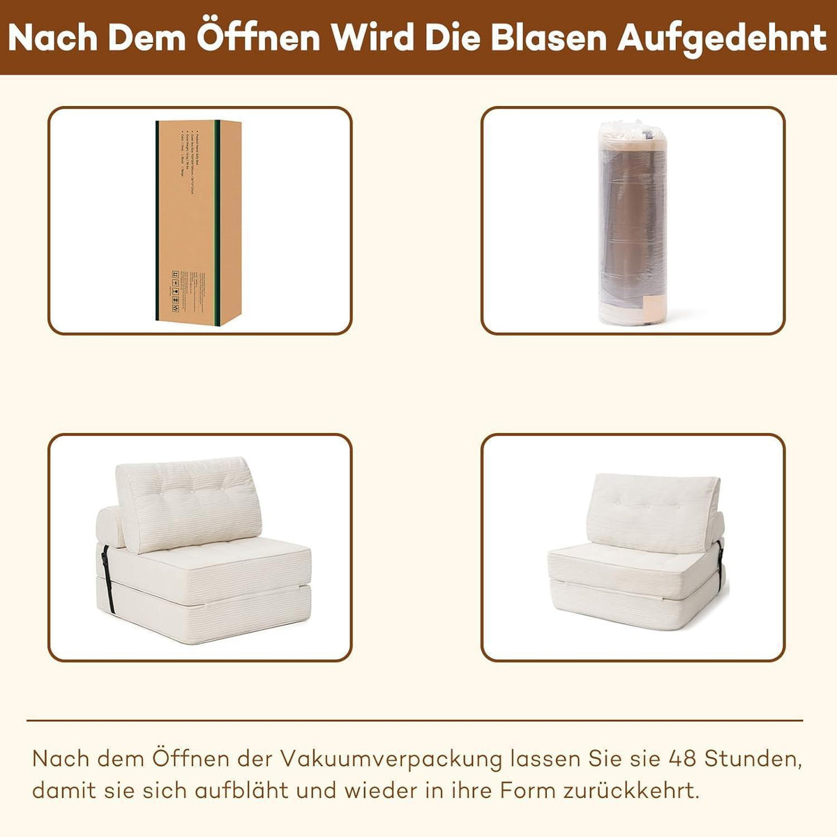 Faltbares Schlafsofa 3-in-1 – Schlafsessel & Couch Bett Beige