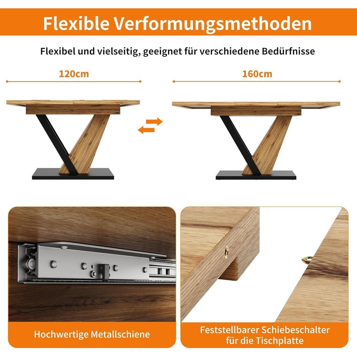 Ausziehbarer Esstisch Holzoptik 120-160 cm
