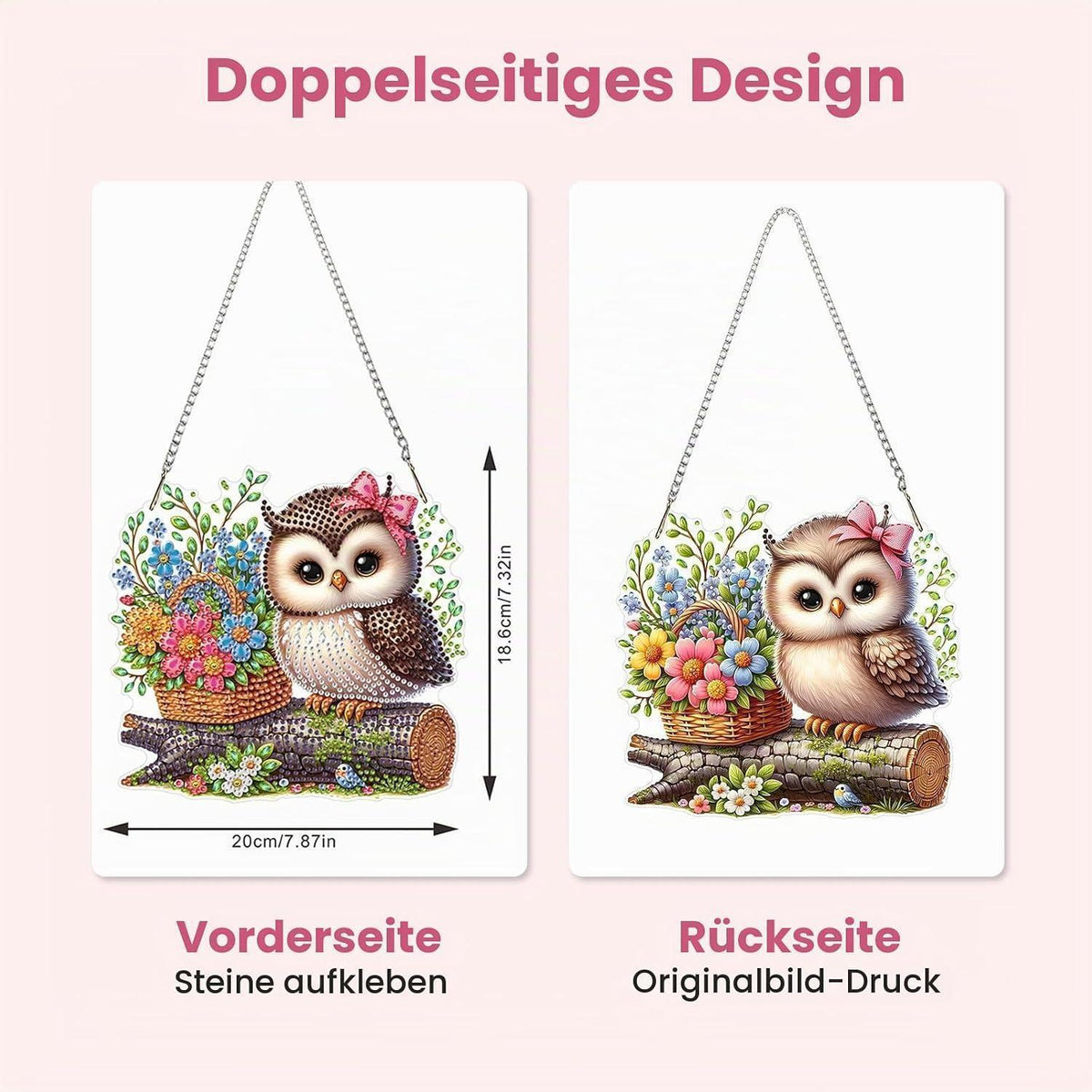Diamant Painting Eule Anhänger mit Kette – DIY Bastelset