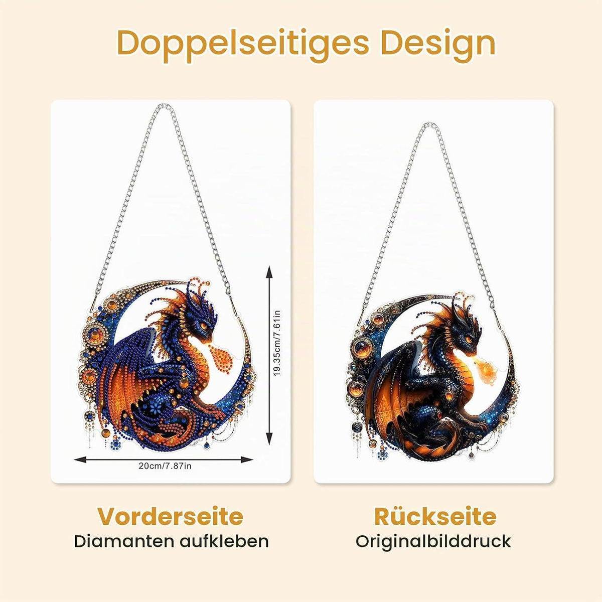 Diamant Painting Drache Anhänger mit Kette – DIY Bastelset