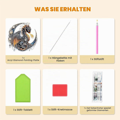 Diamant Painting Drache Anhänger mit Kette – DIY Bastelset