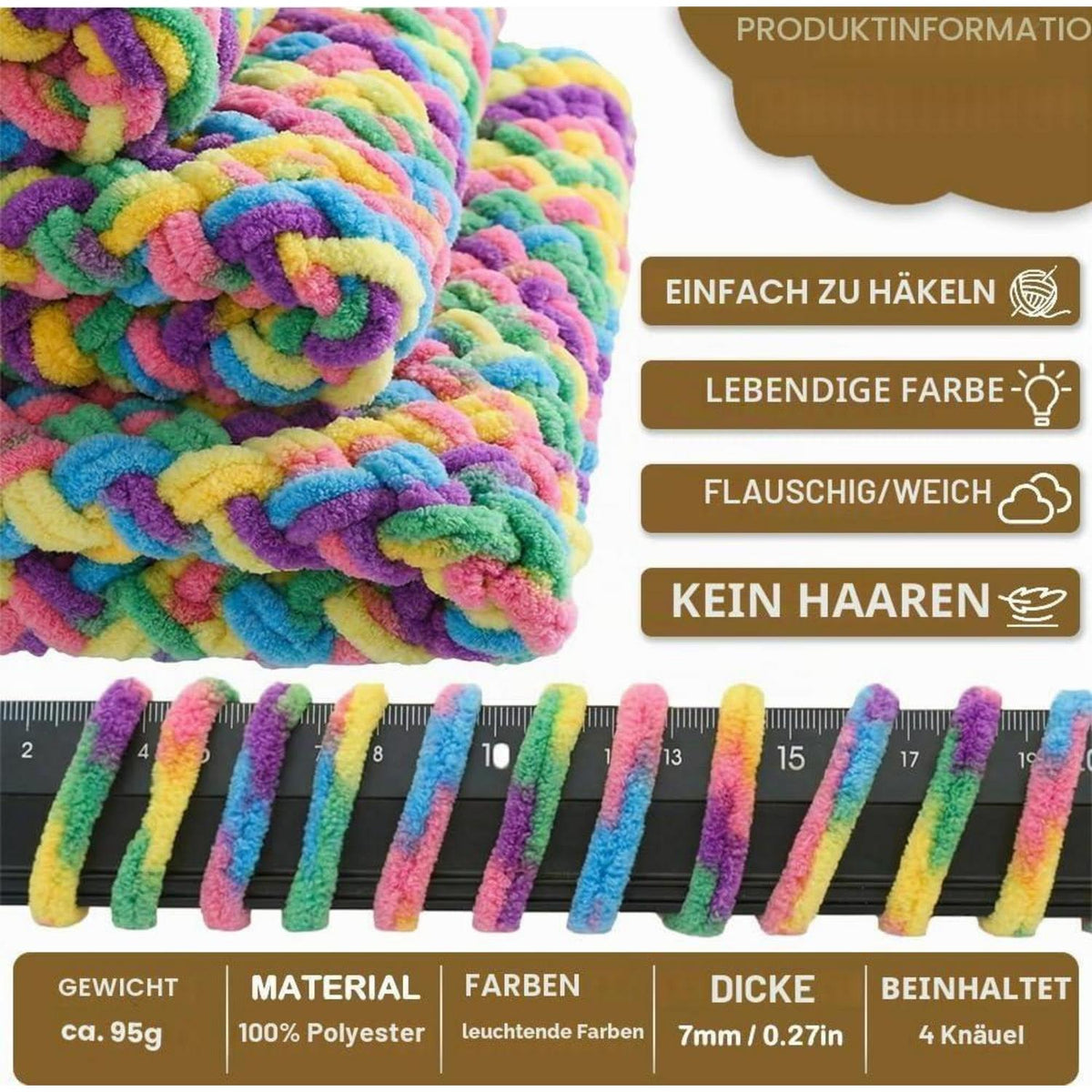 Flauschige Chenille Wolle 4x 100g - Häkeln & Stricken Macaron